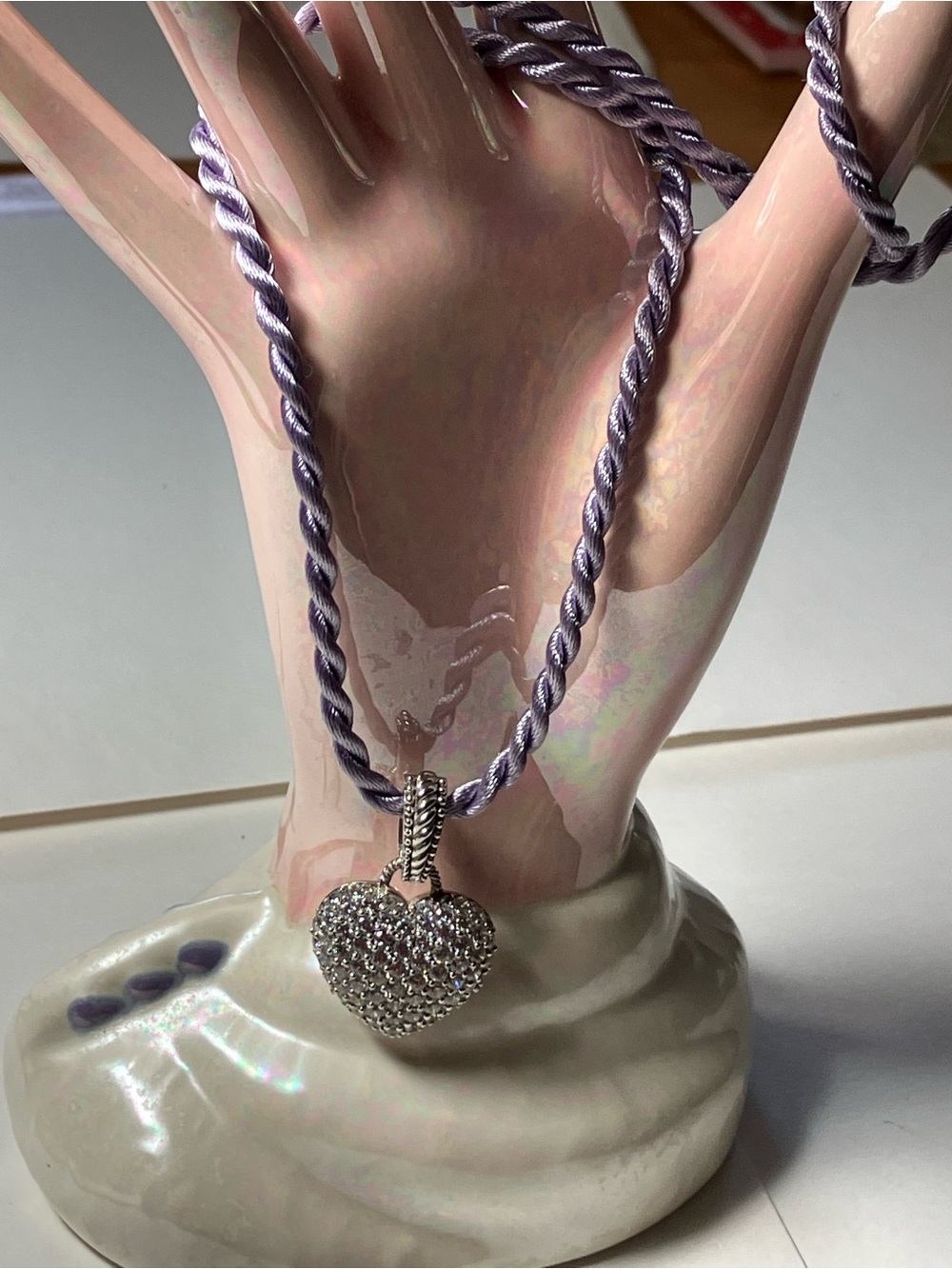 Judith Ripa Sterling Silver Paved Heart on Lavender Cord